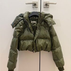 Alice + Olivia Cropped Olive Green Puffer Jacket